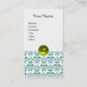 Tarjeta De Visita DAMASK BLUE MONOGRAM Gem platino amarillo
