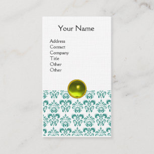 Tarjeta De Visita DAMASK BLUE MONOGRAM gema de lino amarillo