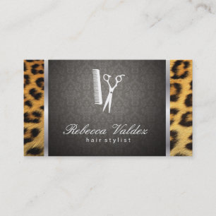 Tarjeta De Visita Damask / Cheetah Print / Silver Trim
