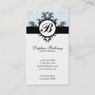 Tarjeta De Visita Damask con monograma (azul bebé)