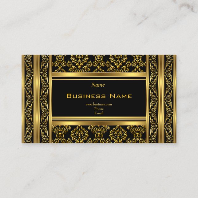 Tarjeta De Visita Damask Floral Ornate Gold Elegante (Anverso)