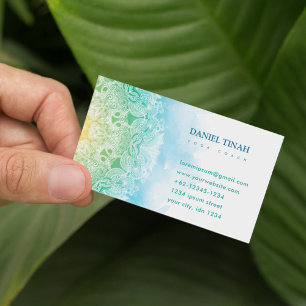 Tarjeta De Visita Damask Floral Watercolor Mandala Yoga Medición