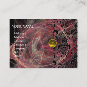 Tarjeta De Visita DAMASK FRACTAL MONOGRAM perla rosa amarilla