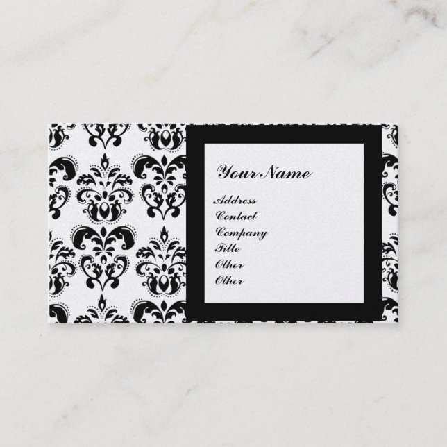 Tarjeta De Visita DAMASK GEM STONE MONOGRAM,3 perlas (Anverso)