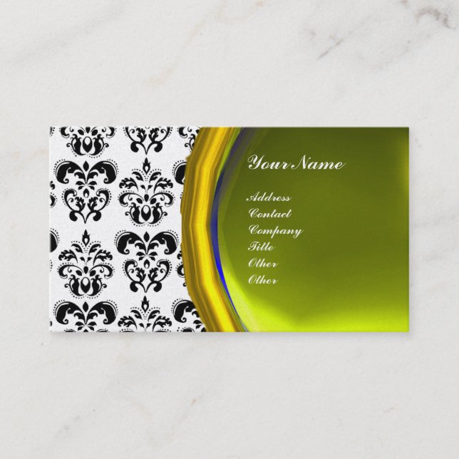 Tarjeta De Visita DAMASK GEM STONE MONOGRAM, perla (Anverso)