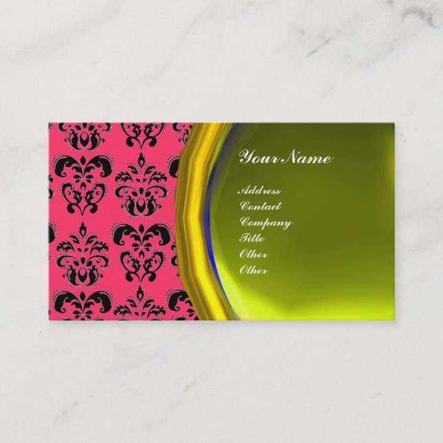 Tarjeta De Visita DAMASK GEM STONE MONOGRAM, topaz amarillo, violeta (Anverso)