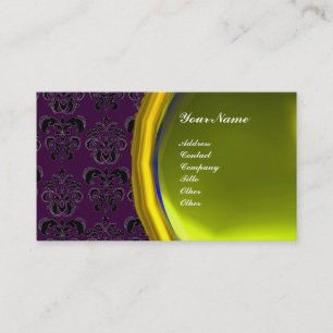 Tarjeta De Visita DAMASK GEM STONE MONOGRAM, topaz amarillo, violeta