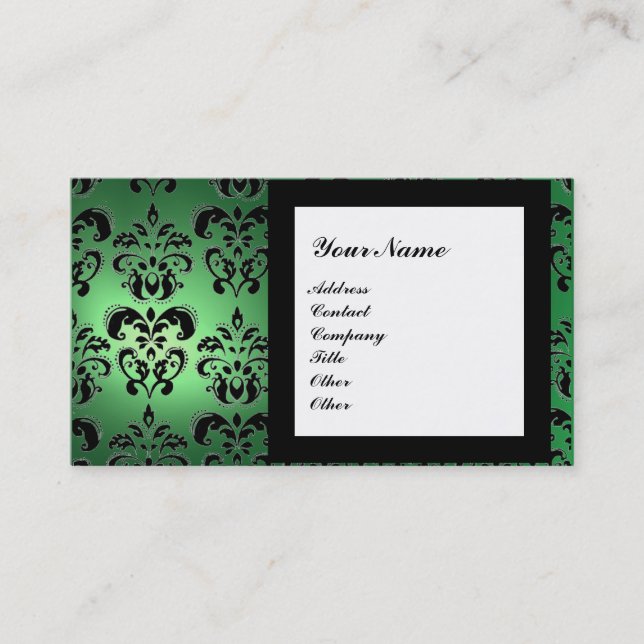 Tarjeta De Visita DAMASK GEM STONE MONOGRAM verde (Anverso)