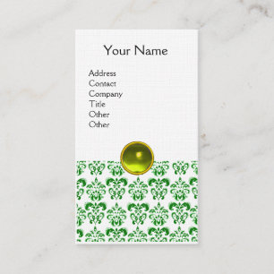 Tarjeta De Visita DAMASK GREEN MONOGRAM gema lino amarillo