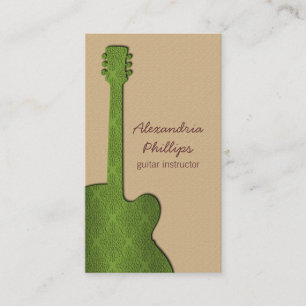 Tarjeta De Visita Damask Guitar Music Business Card, Olive Green