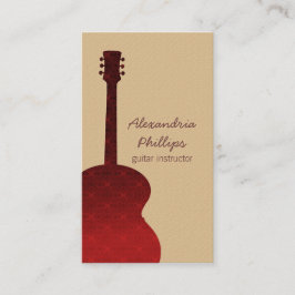 Tarjeta De Visita Damask Guitar Music Business Card, Red