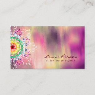 Tarjeta De Visita Damask Mandala Watercolor Elegante Artista Vintage