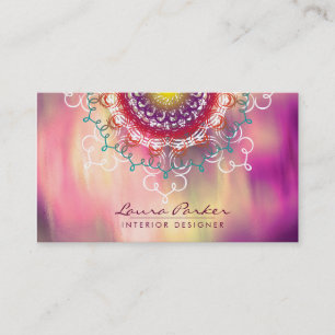 Tarjeta De Visita Damask Mandala Watercolor Elegante Artista Vintage
