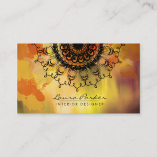 Tarjeta De Visita Damask Mandala Watercolor Gold Elegant