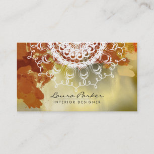 Tarjeta De Visita Damask Mandala Watercolor Gold Elegant