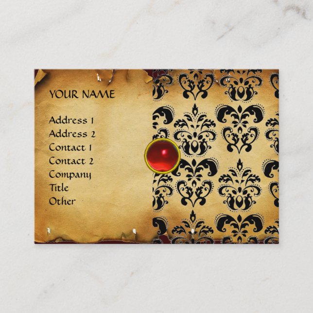 Tarjeta De Visita DAMASK MON RED RUBY, pergamino (Anverso)