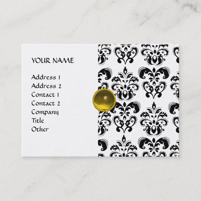 Tarjeta De Visita DAMASK MON RUBY amarillo brillante gris oro (Anverso)