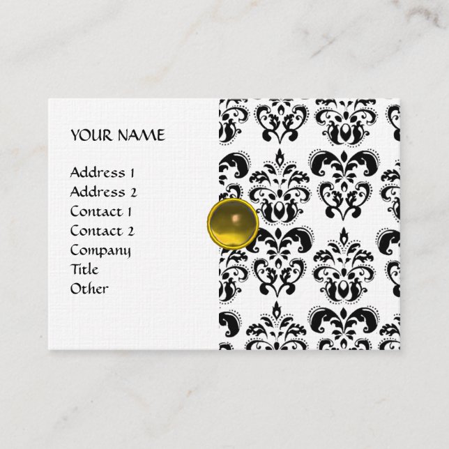 Tarjeta De Visita DAMASK MON RUBY lino dorado amarillo brillante (Anverso)