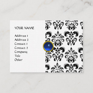 Tarjeta De Visita DAMASK MON RUBY lino dorado azul brillante