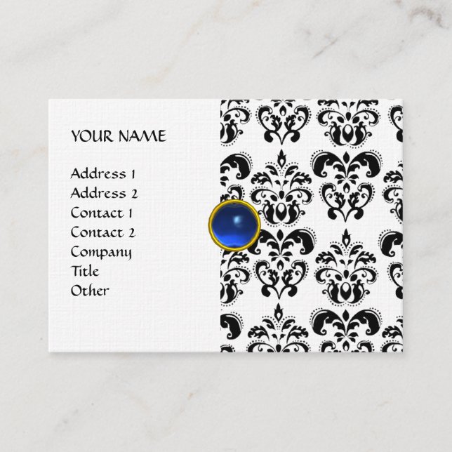 Tarjeta De Visita DAMASK MON RUBY lino dorado azul brillante (Anverso)