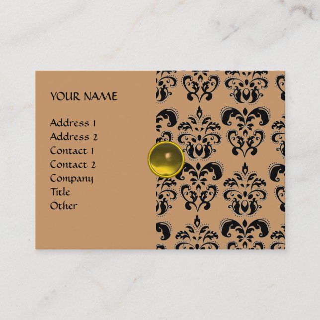 Tarjeta De Visita DAMASK MON RUBY oro gris amarillo brillante (Anverso)
