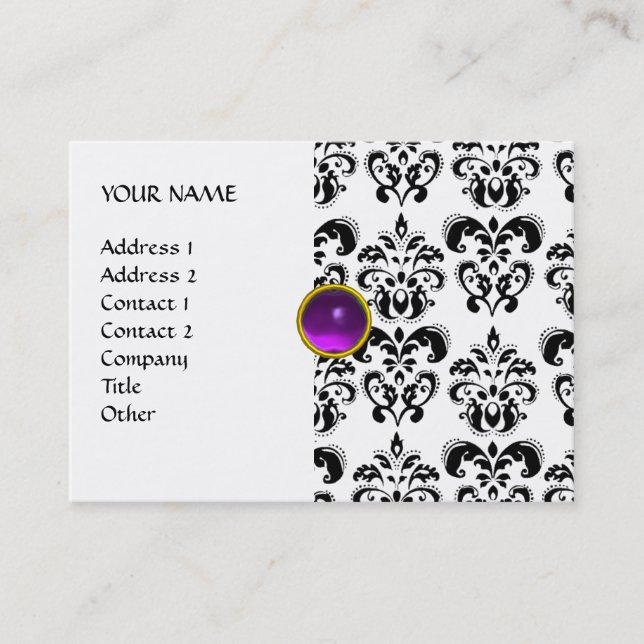 Tarjeta De Visita DAMASK MON RUBY oro gris morado brillante (Anverso)