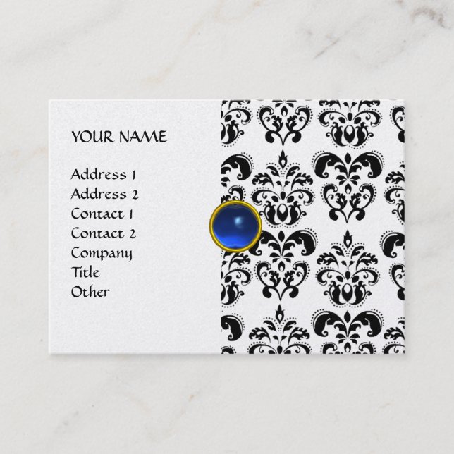 Tarjeta De Visita DAMASK MON RUBY perla azul brillante negro blanco (Anverso)
