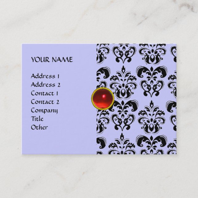 Tarjeta De Visita DAMASK MON RUBY rojo violeta gris oro brillante (Anverso)