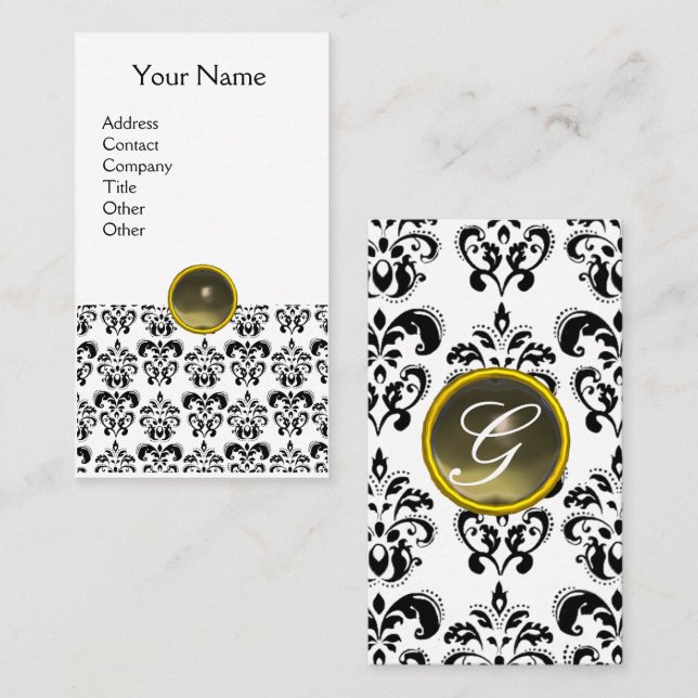 Tarjeta De Visita DAMASK MONOGRAM agate platino gris (Anverso / Reverso)