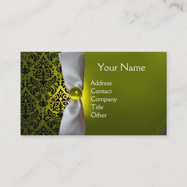 Tarjeta De Visita DAMASK MONOGRAM cinta blanca amarillo negro (Anverso)