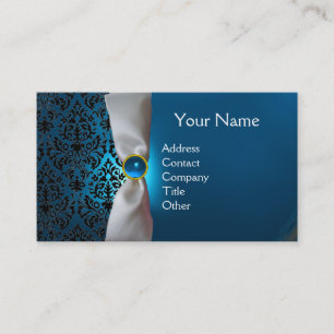 Tarjeta De Visita DAMASK MONOGRAM cinta blanca azul negro