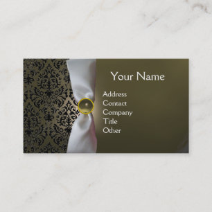 Tarjeta De Visita DAMASK MONOGRAM cinta blanca gris negro