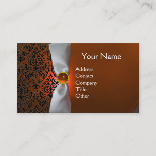 Tarjeta De Visita DAMASK MONOGRAM cinta blanca naranja negro
