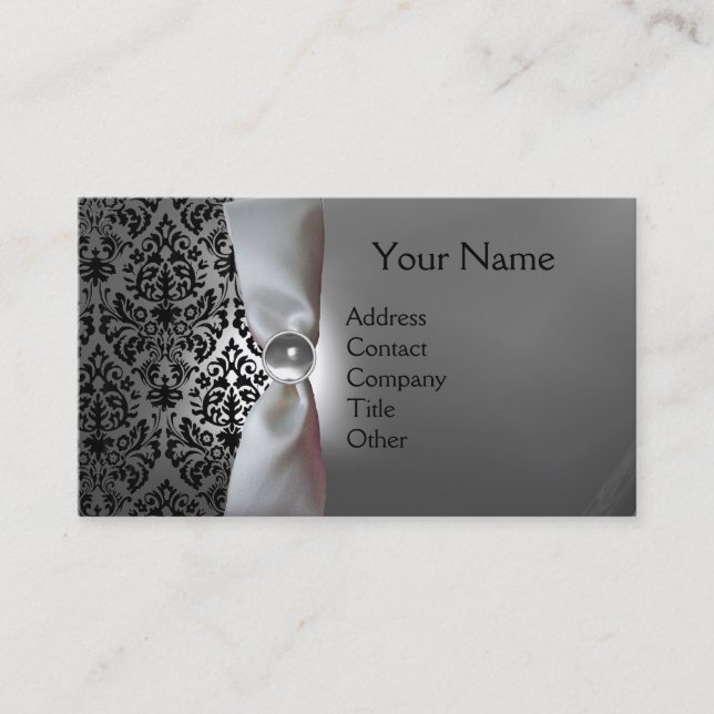 Tarjeta De Visita DAMASK MONOGRAM cinta blanca negro (Anverso)