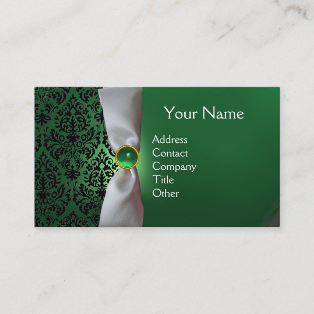 Tarjeta De Visita DAMASK MONOGRAM cinta blanca verde negro (Anverso)