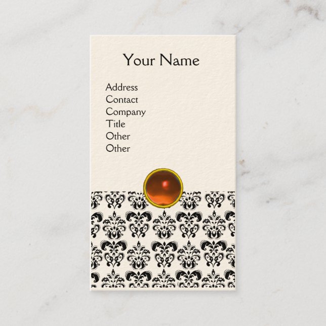 Tarjeta De Visita DAMASK MONOGRAM crema naranja (Anverso)