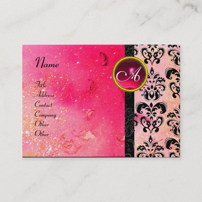 Tarjeta De Visita DAMASK MONOGRAM , fuchsia ruby (Anverso)