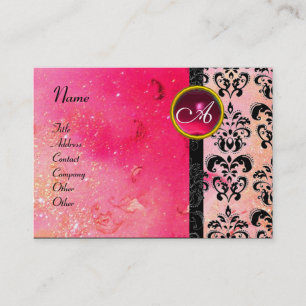 Tarjeta De Visita DAMASK MONOGRAM , fuchsia ruby