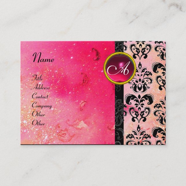 Tarjeta De Visita DAMASK MONOGRAM , fuchsia ruby (Anverso)