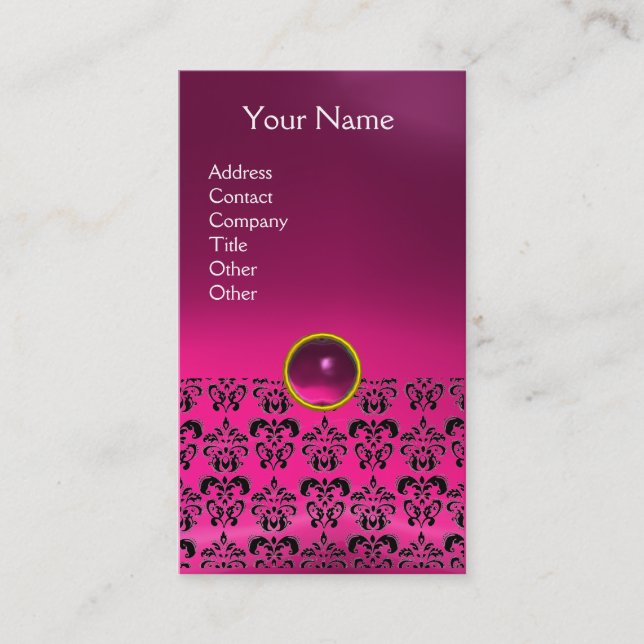Tarjeta De Visita DAMASK MONOGRAM Gem fuchsia rosa (Anverso)