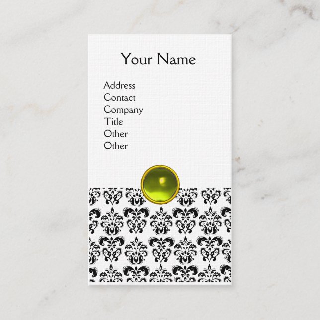 Tarjeta De Visita DAMASK MONOGRAM gem lino amarillo (Anverso)