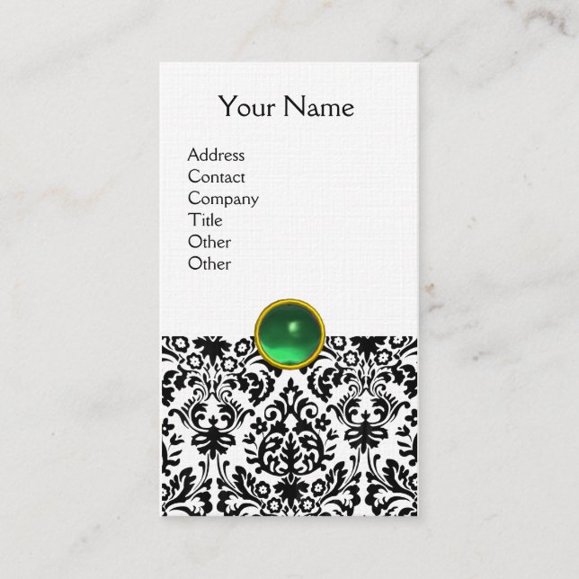 Tarjeta De Visita DAMASK MONOGRAM gem lino verde (Anverso)