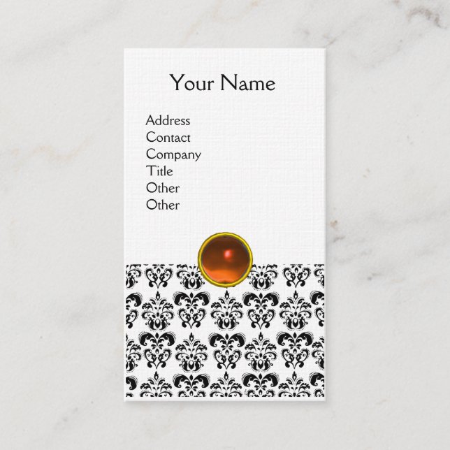 Tarjeta De Visita DAMASK MONOGRAM gem naranja linen (Anverso)