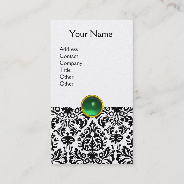 Tarjeta De Visita DAMASK MONOGRAM gem perla verde (Anverso)