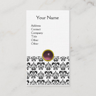Tarjeta De Visita DAMASK MONOGRAM gem púrpura lino de luz