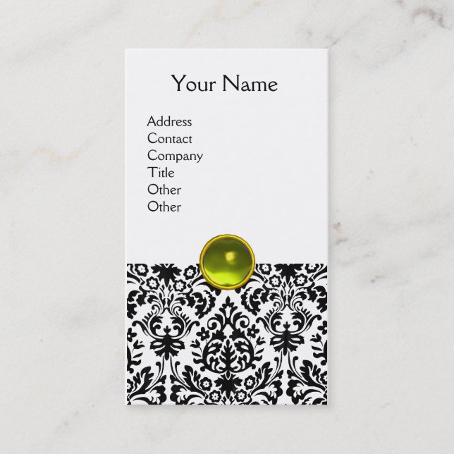 Tarjeta De Visita DAMASK MONOGRAM gema amarillo blanco (Anverso)