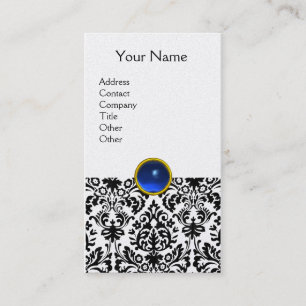 Tarjeta De Visita DAMASK MONOGRAM gema azul platino