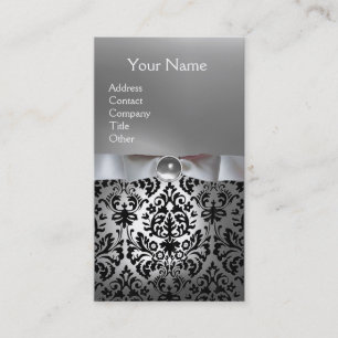 Tarjeta De Visita DAMASK MONOGRAM gema cinta blanca negro