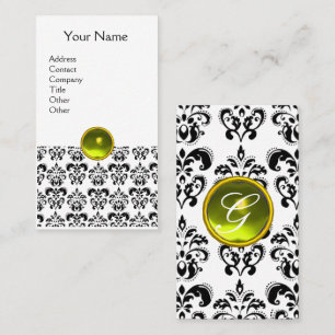Tarjeta De Visita DAMASK MONOGRAM gema de huevo amarillo