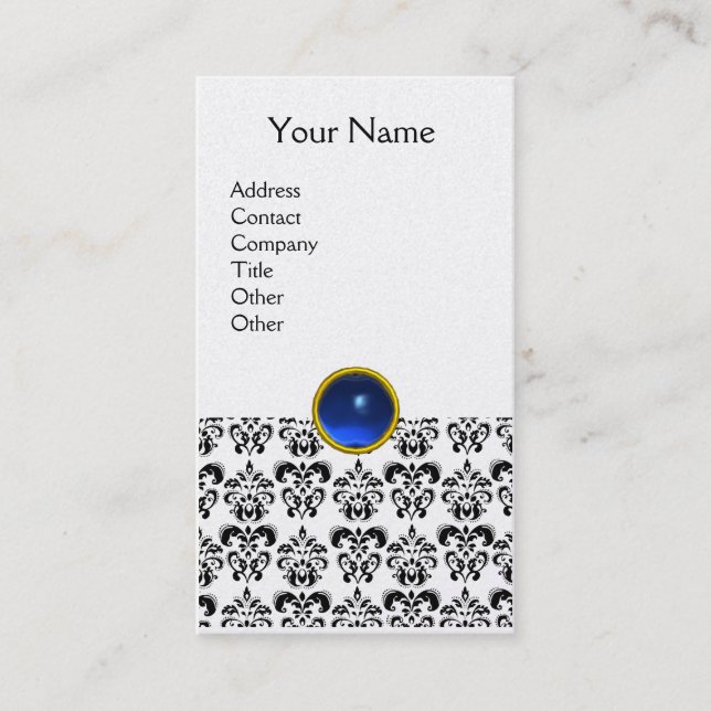 Tarjeta De Visita DAMASK MONOGRAM gema perla azul (Anverso)